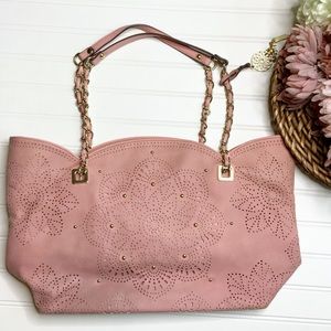 JESSICA SIMPSON Pink Perforated Flower Leather Bag